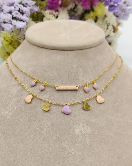 Collana Graziosa da donna in acciaio Gold con smalti colorati